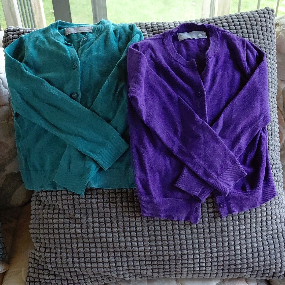 Primary Teal and Purple Kids Cardigan Set, SIZE 6-7